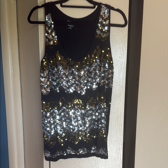 a.n.a Black Sequin Fitted Sleeveless Tank Top - Picture 1 of 5